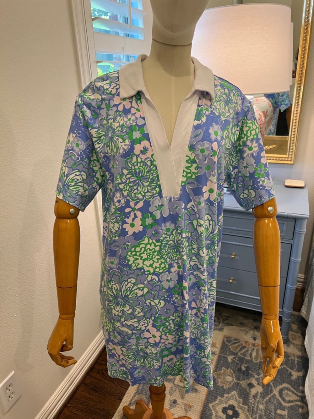 Lilly Pulitzer Lavender, Green & White Floral Polo Dress